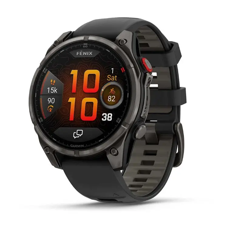 Fenix® 8 Pro – 47 Mm, Amoled, Sapphire, Carbon Gray Dlc Titanium With Black/Pebble Gray Silicone Band 1