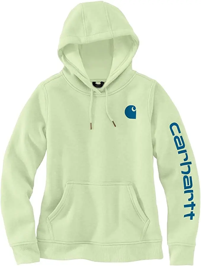 Women's Relaxed Fit Midweight Logo Sleeve Graphic Hooded Sweatshirt 1