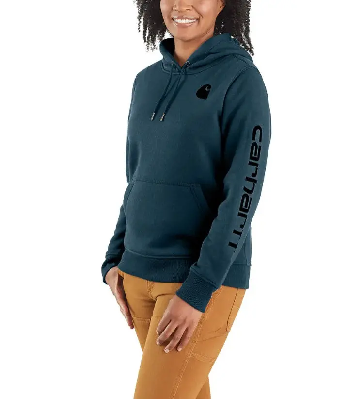 Women's Relaxed Fit Midweight Logo Sleeve Graphic Hooded Sweatshirt 1