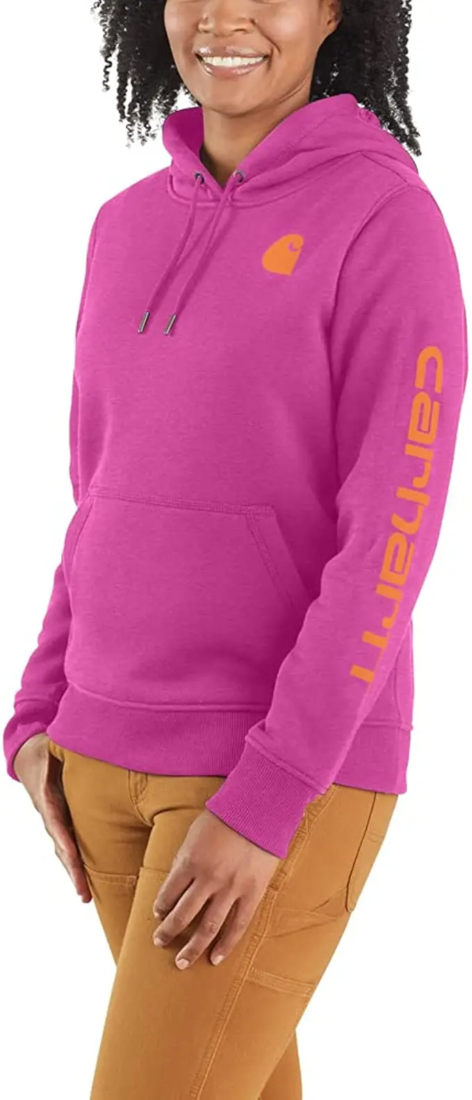 Women's Relaxed Fit Midweight Logo Sleeve Graphic Hooded Sweatshirt 1