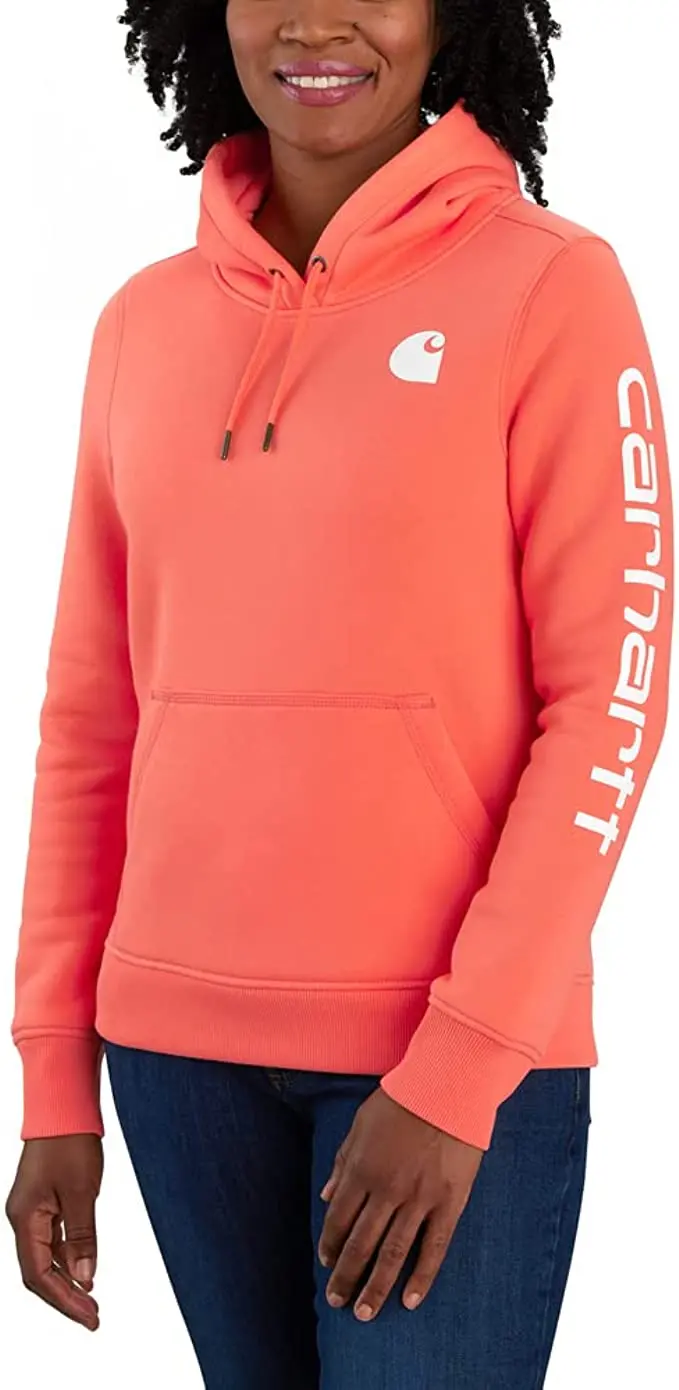 Women's Relaxed Fit Midweight Logo Sleeve Graphic Hooded Sweatshirt 1