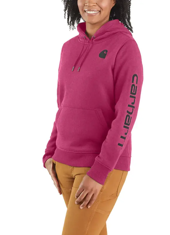 Women's Relaxed Fit Midweight Logo Sleeve Graphic Hooded Sweatshirt 1