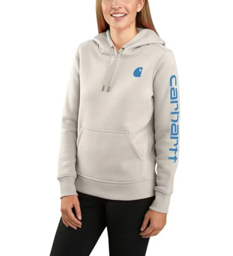 Women's Relaxed Fit Midweight Logo Sleeve Graphic Hooded Sweatshirt 1