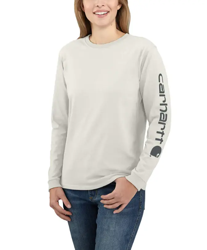 Women's Loose Fit Heavyweight Long-Sleeve Logo Sleeve Graphic T-Shirt 1