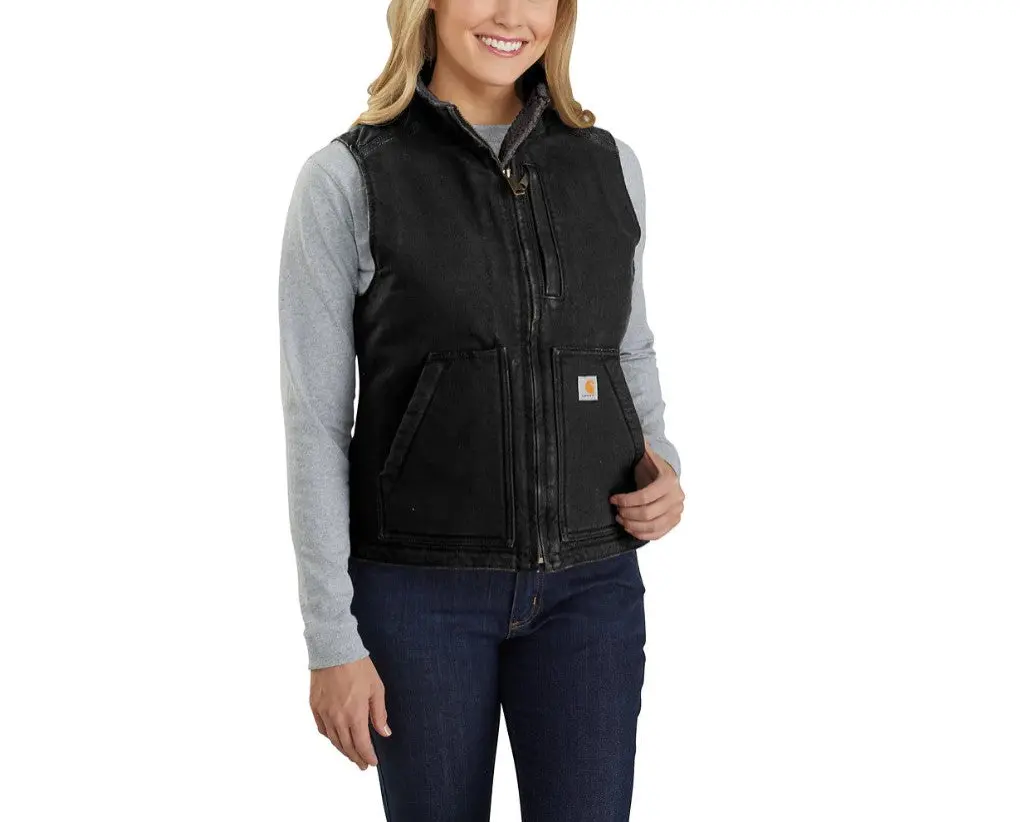 Women's Relaxed Fit Washed Duck Lined Mock Neck Vest 1
