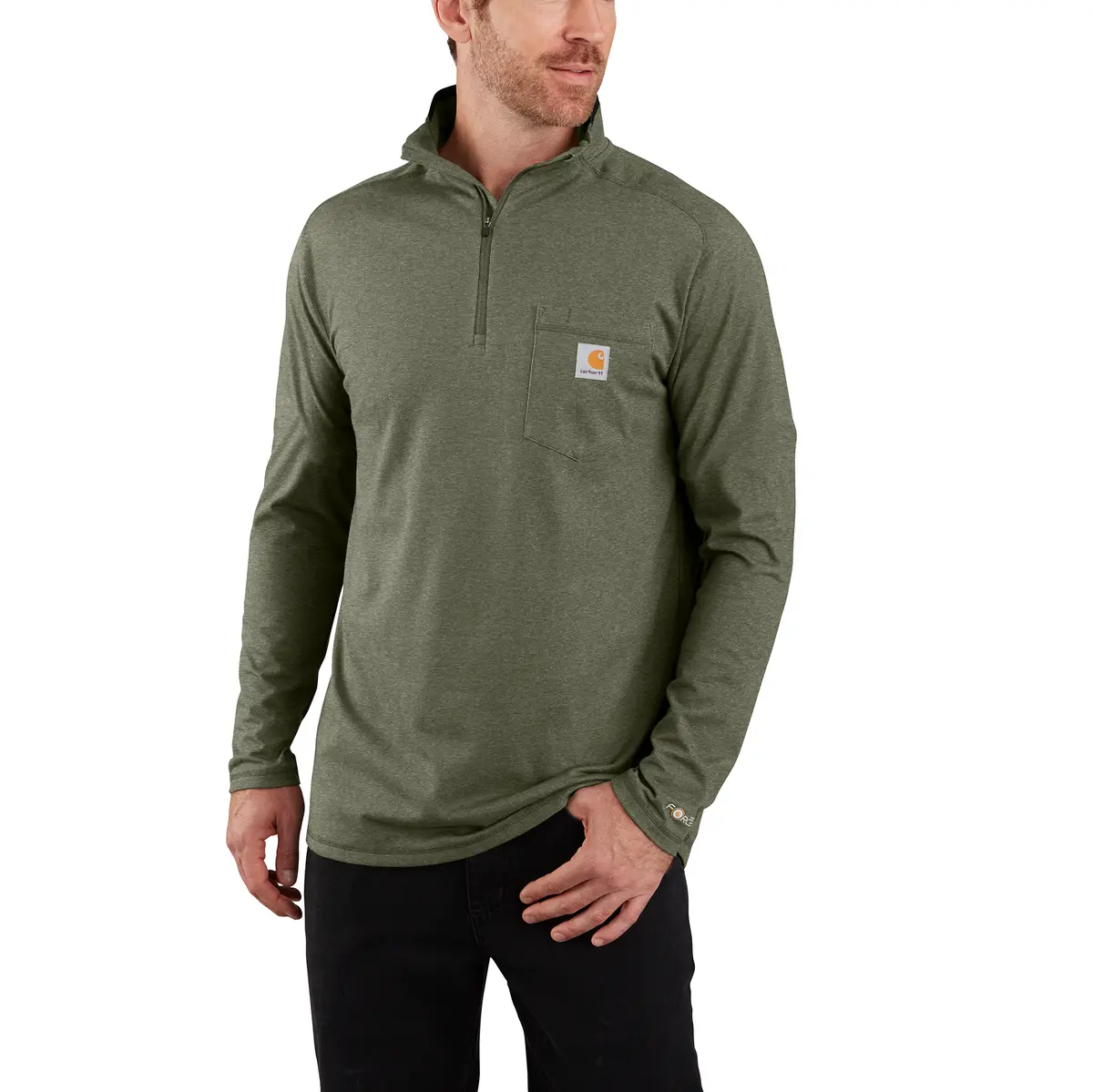 Men's Force Relaxed Fit Midweight Long-Sleeve 1/4 Zip Mock Neck Pocket T-Shirt 2