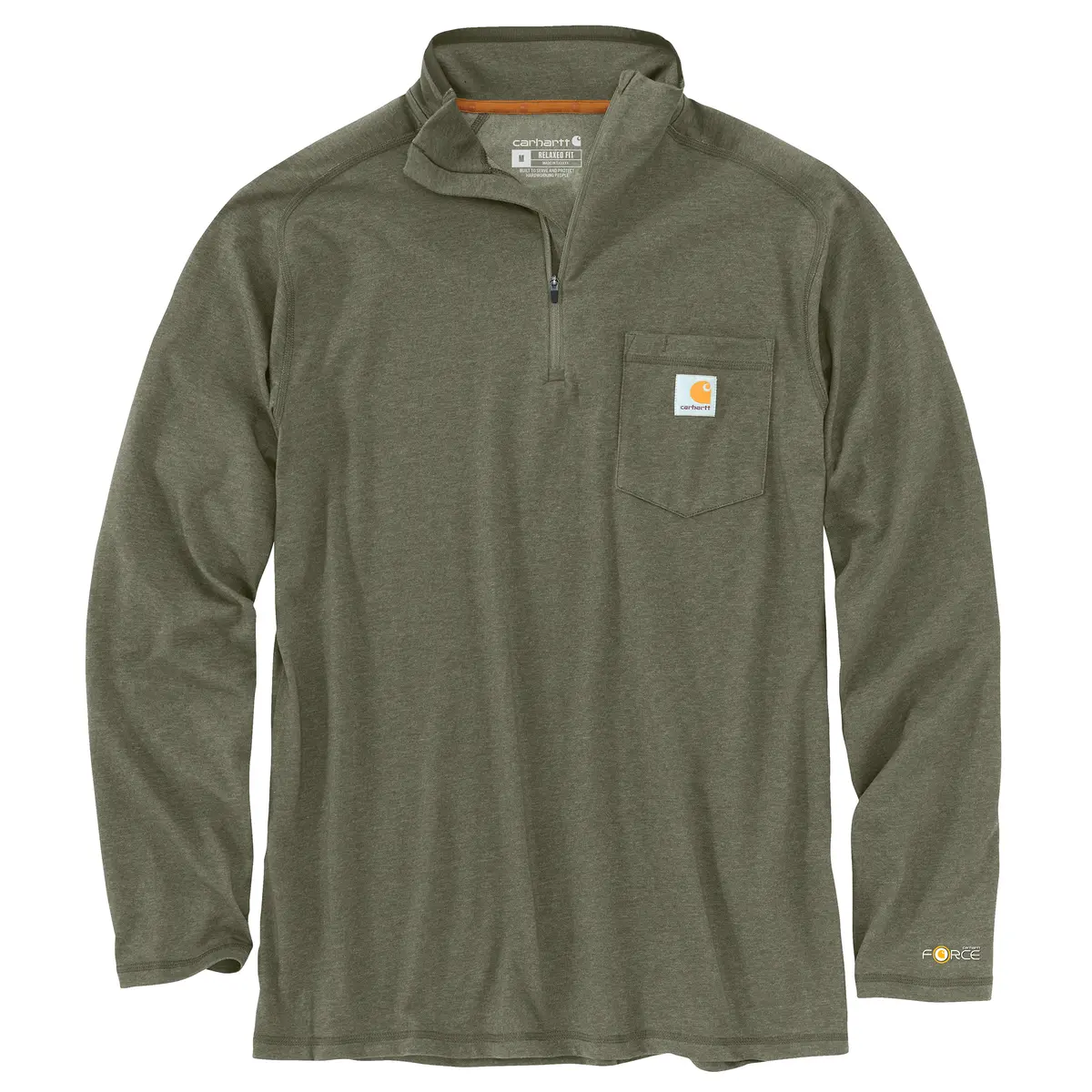 Men's Force Relaxed Fit Midweight Long-Sleeve 1/4 Zip Mock Neck Pocket T-Shirt 1