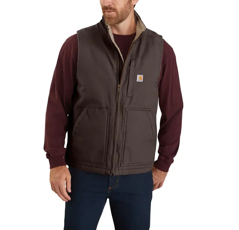 Men's Loose Fit Washed Duck Sherpa-Lined Mock-Neck Vest - Tall 1