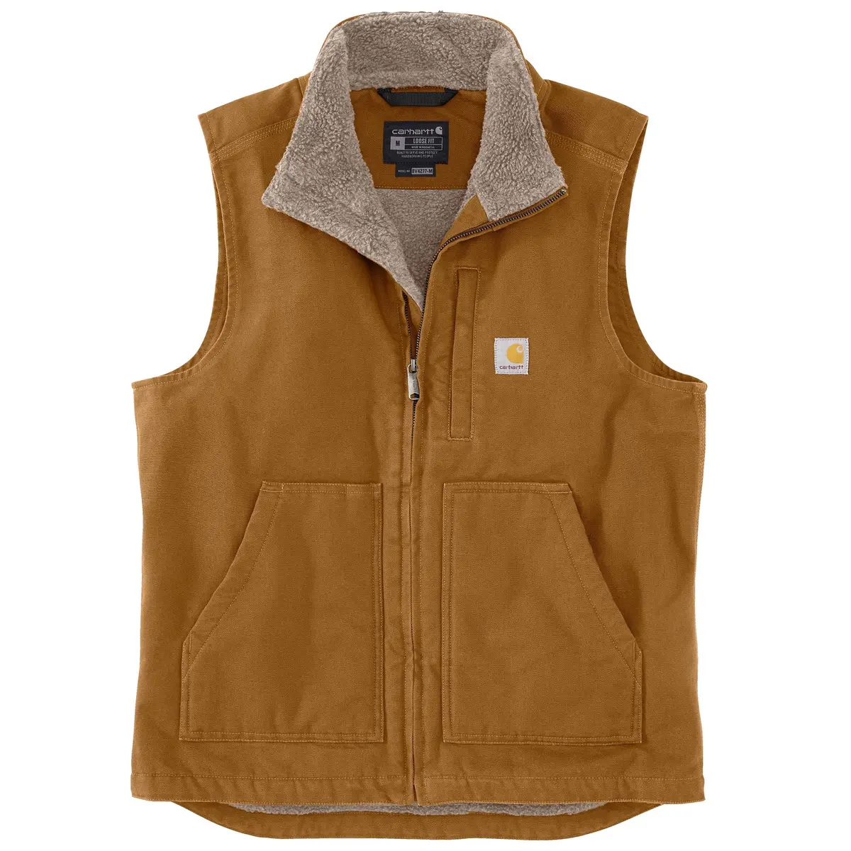 Men's Loose Fit Washed Duck Sherpa-Lined Mock-Neck Vest - Tall 1