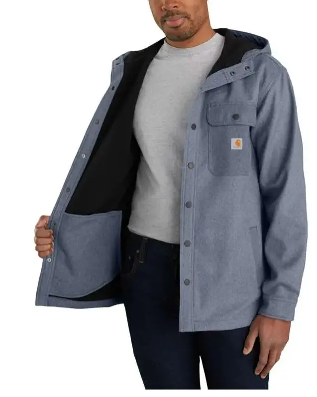 Men's Rain Defender Relaxed Fit Heavyweight Hooded Shirt Jac 4