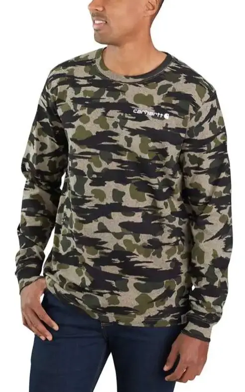 Relaxed Fit Heavyweight Long Sleeve Camo Logo Graphic T Shirt 1