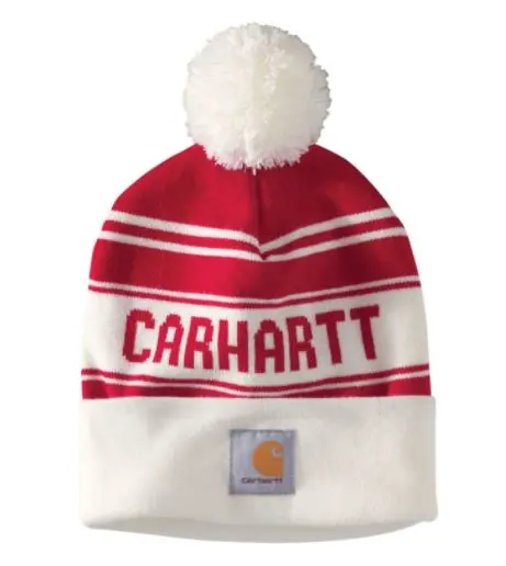 Men's Knit Pom Pom Cuffed Logo Beanie 1