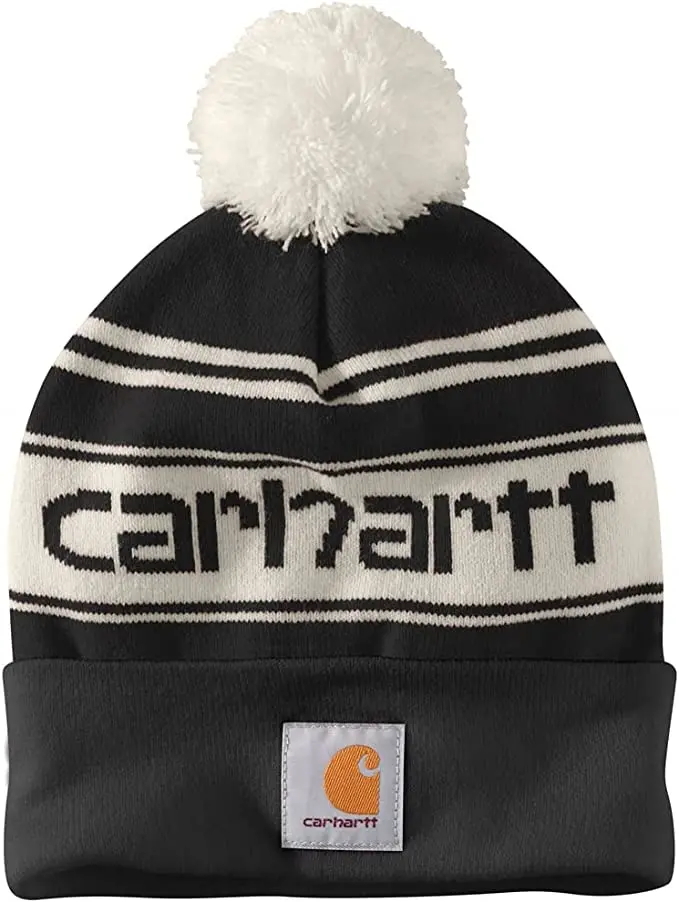 Men's Knit Pom Pom Cuffed Logo Beanie 1