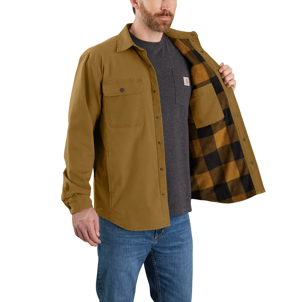 Men's Rugged Flex Relaxed Fit Canvas Fleece Lined Shirt Jac 3