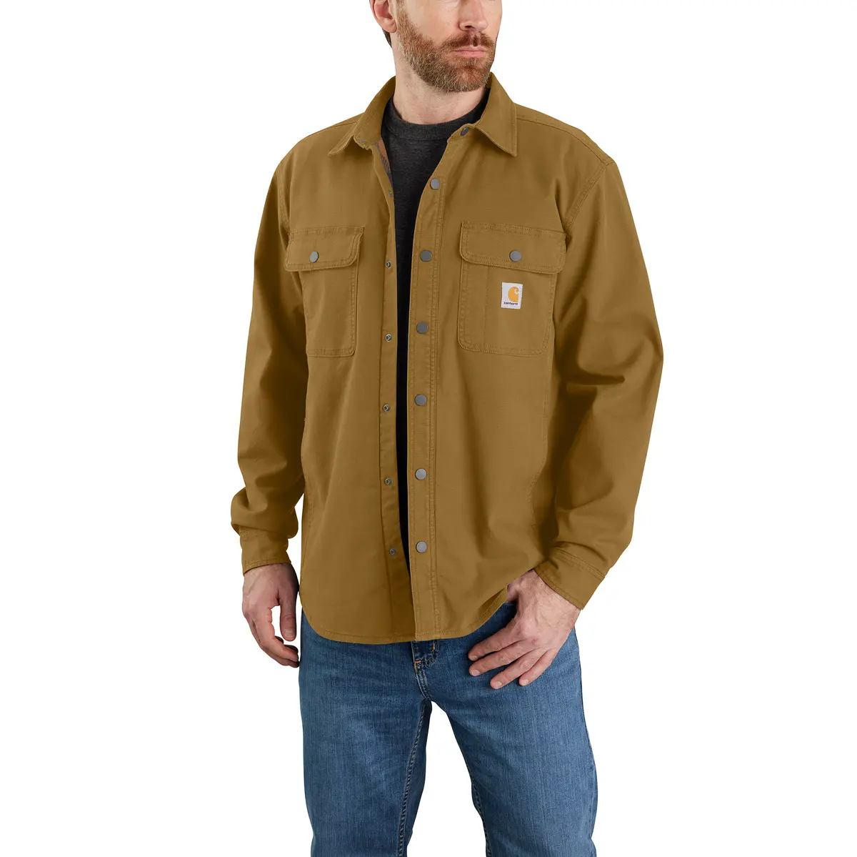 Men's Rugged Flex Relaxed Fit Canvas Fleece Lined Shirt Jac 2