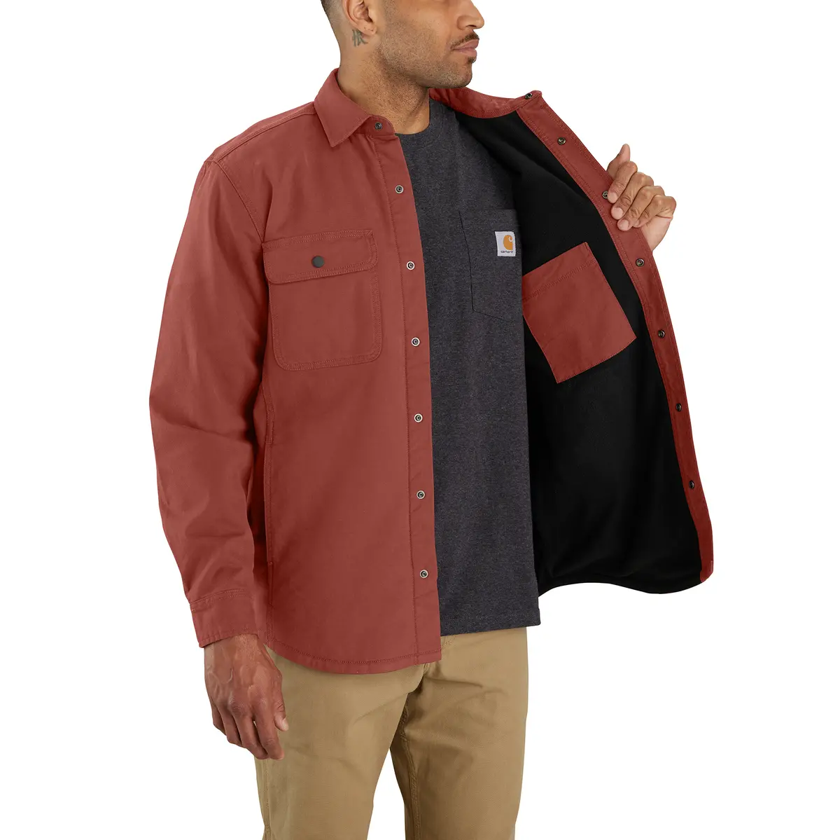 Men's Rugged Flex Relaxed Fit Canvas Fleece Lined Shirt Jac 3