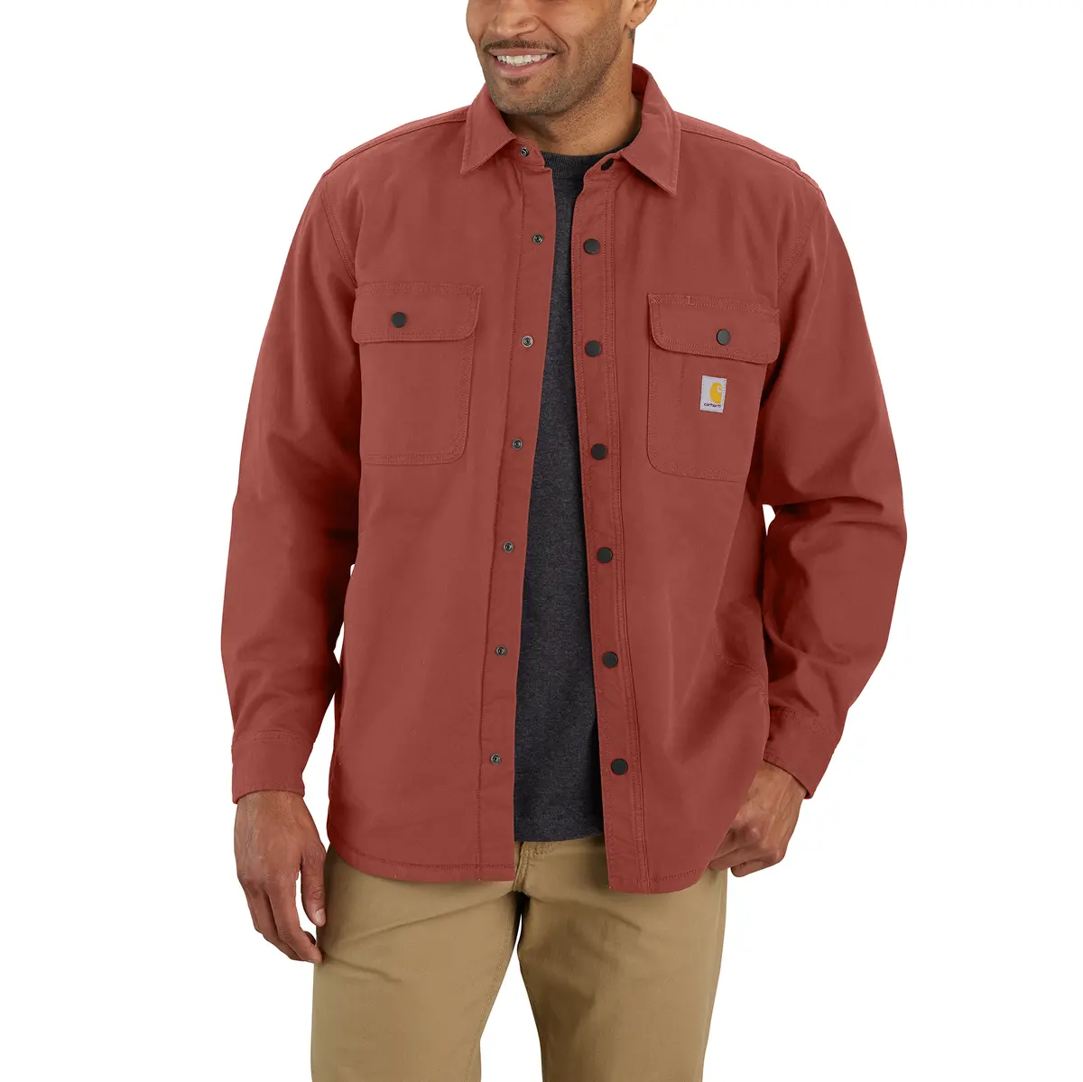 Men's Rugged Flex Relaxed Fit Canvas Fleece Lined Shirt Jac 2