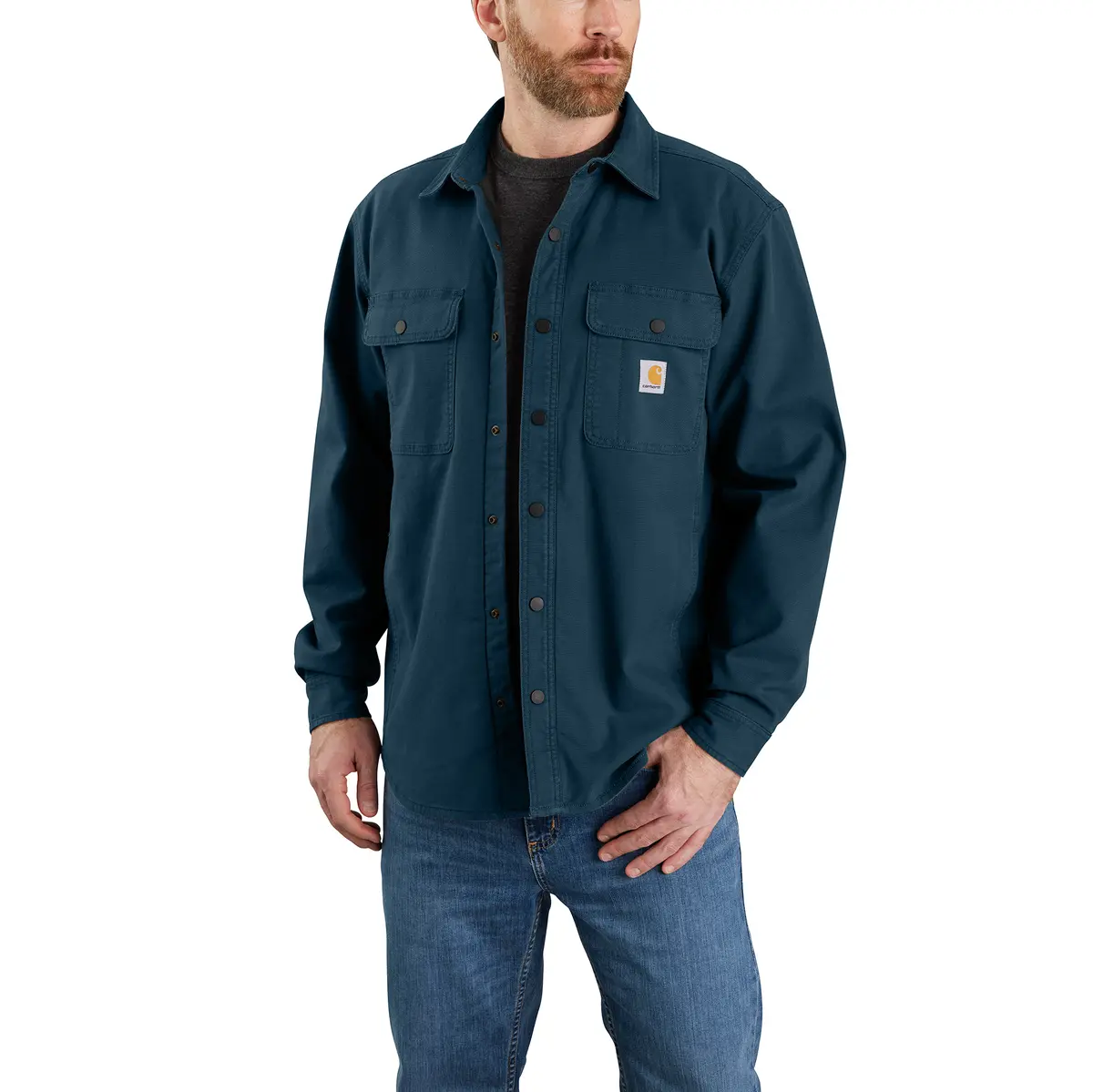 Men's Rugged Flex Relaxed Fit Canvas Fleece Lined Shirt Jac 2