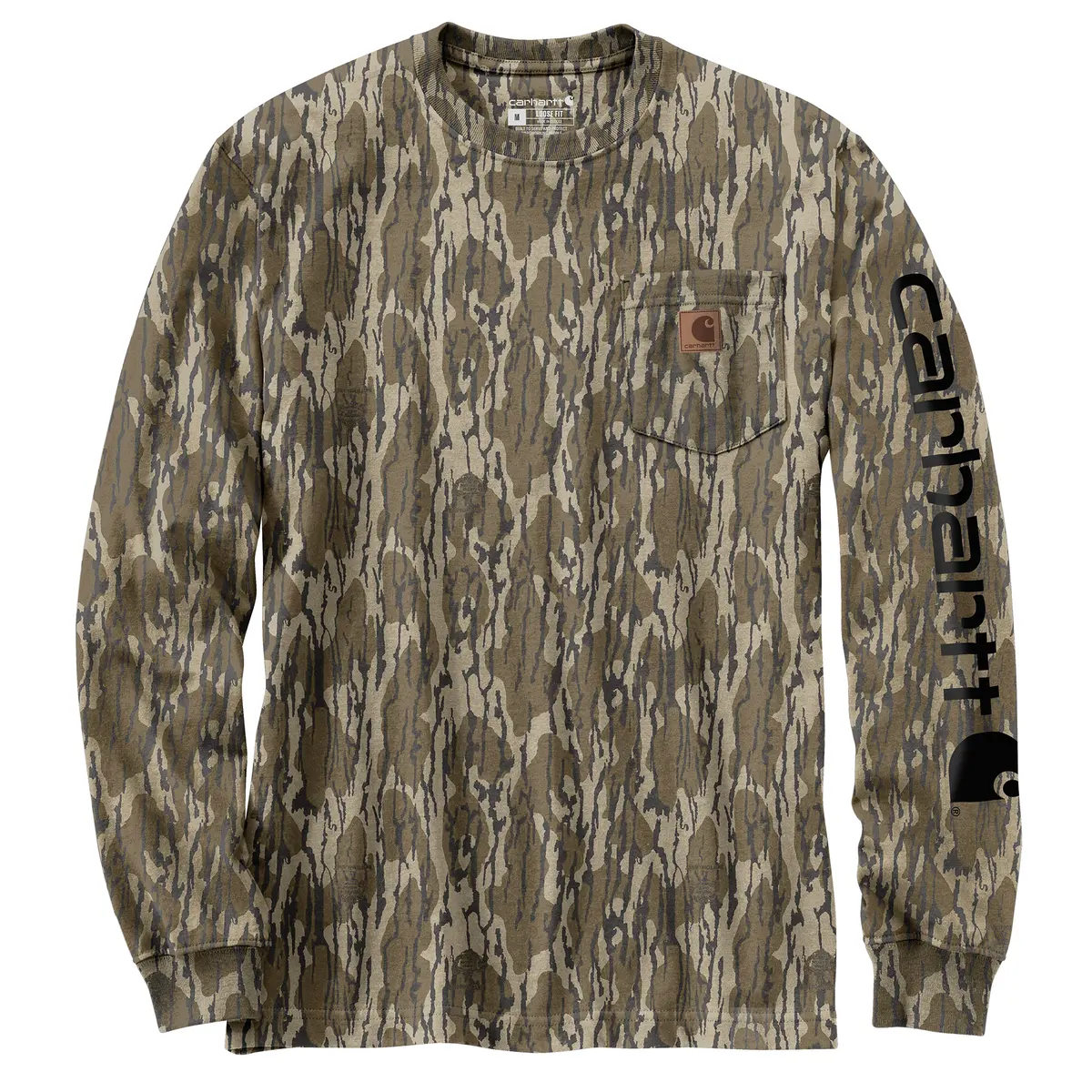 Men's Loose Fit Heavyweight Long-Sleeve Pocket Camo Logo Graphic T-Shirt 1