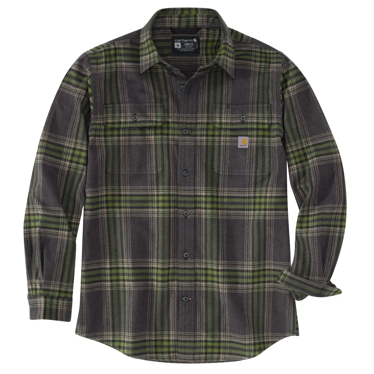 Men's Loose Fit Heavyweight Flannel Long-Sleeve Plaid Shirt 1