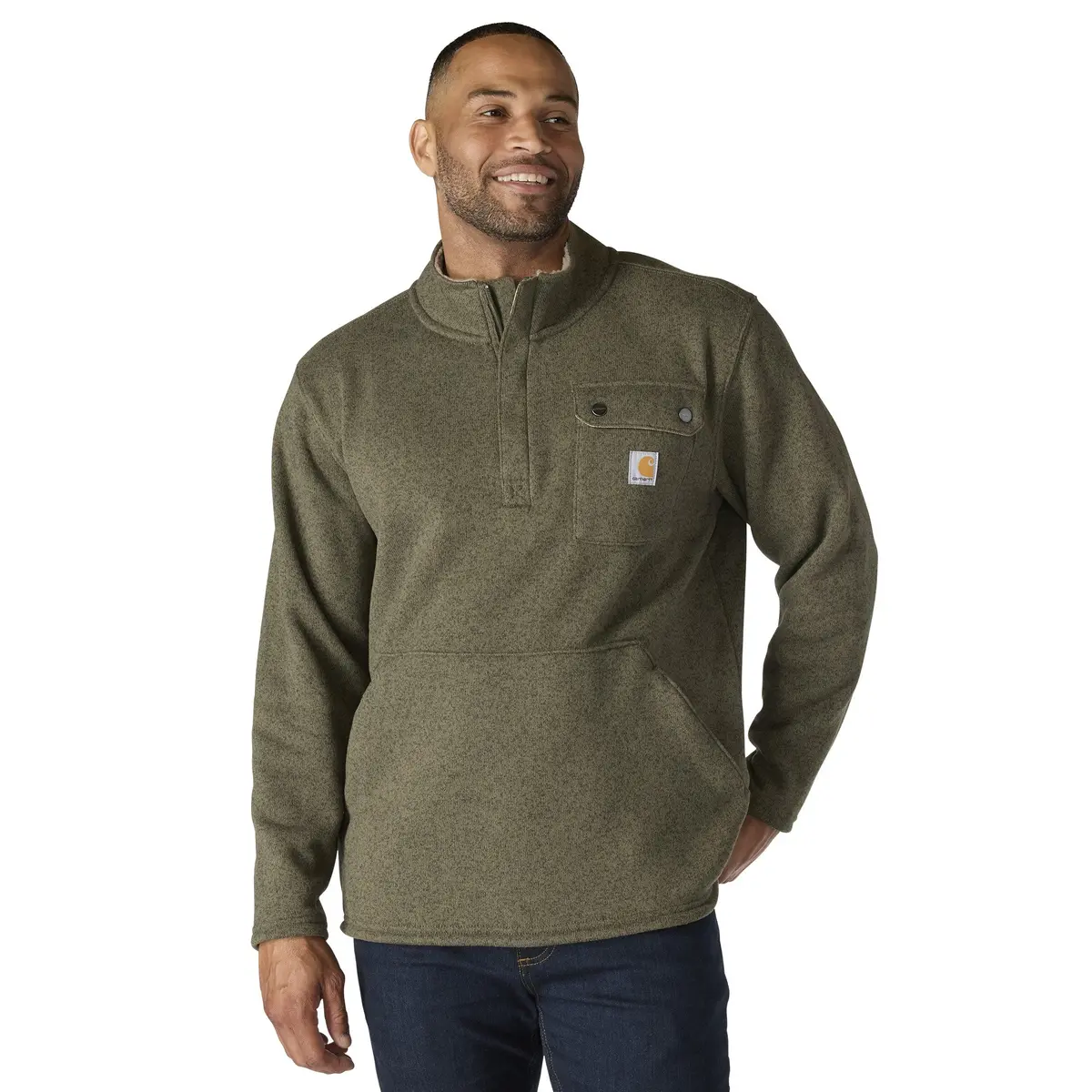 Men's Relaxed Fit Midweight Quarter-Zip Pocket Sweater Fleece 1
