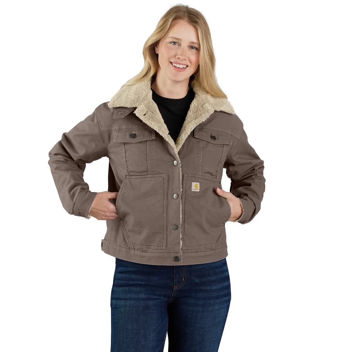 Women's Loose Fit Canvas Sherpa-Lined Jacket 1