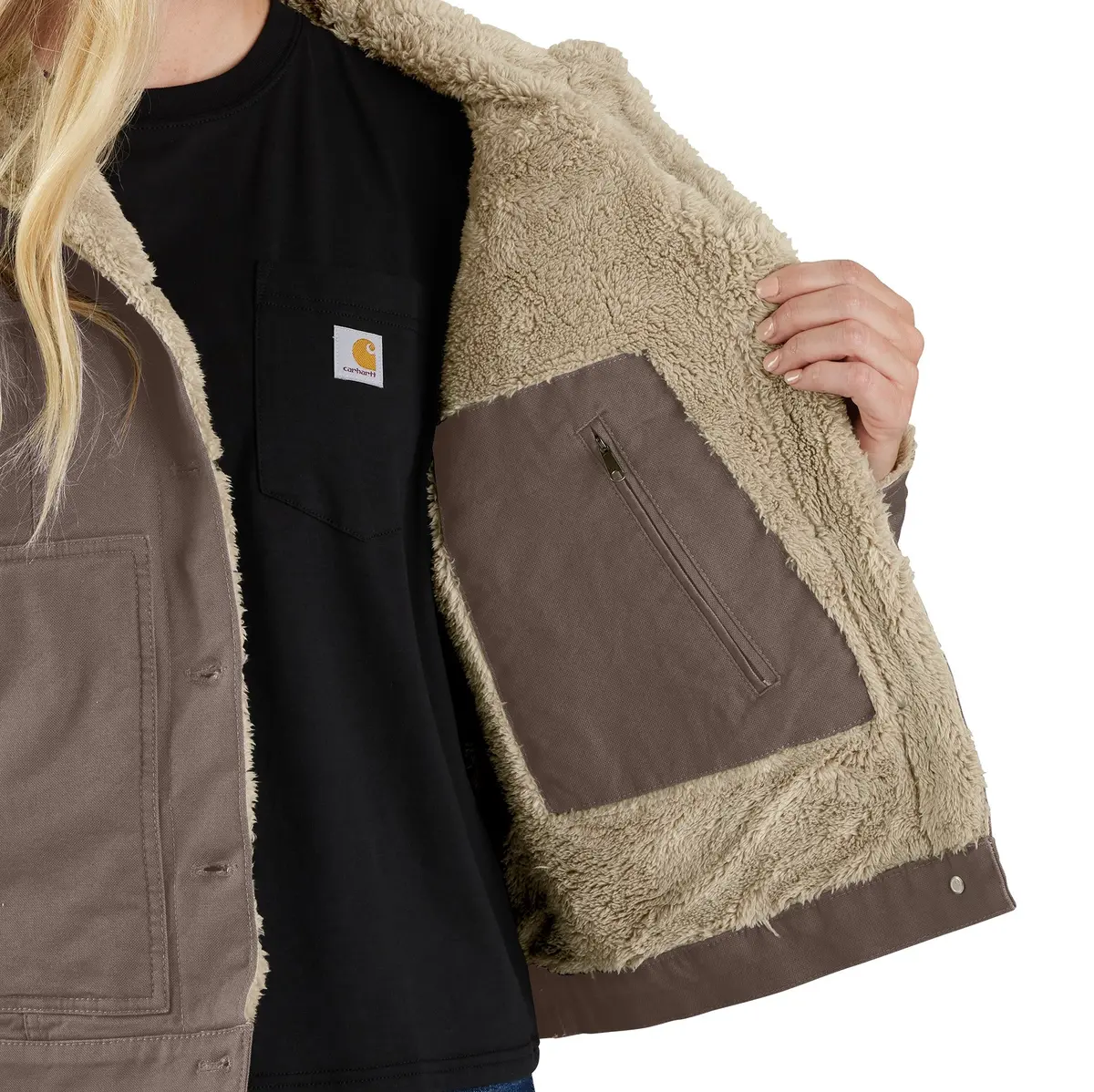 Women's Loose Fit Canvas Sherpa-Lined Jacket 3