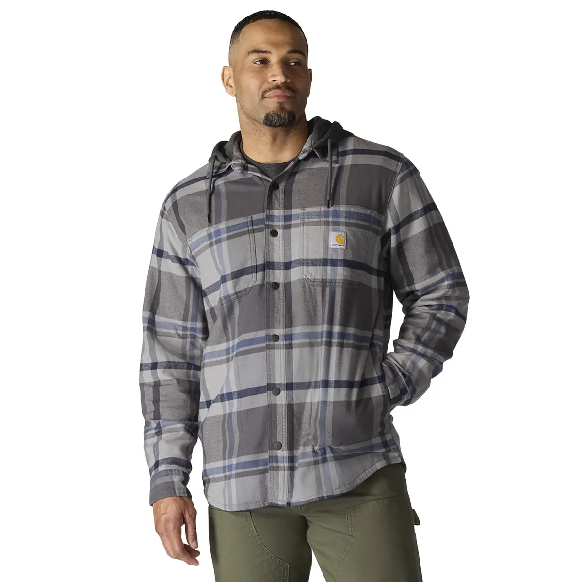 Men's Rugged Flex Relaxed Fit Flannel Lined Hooded Shirt Jac 1