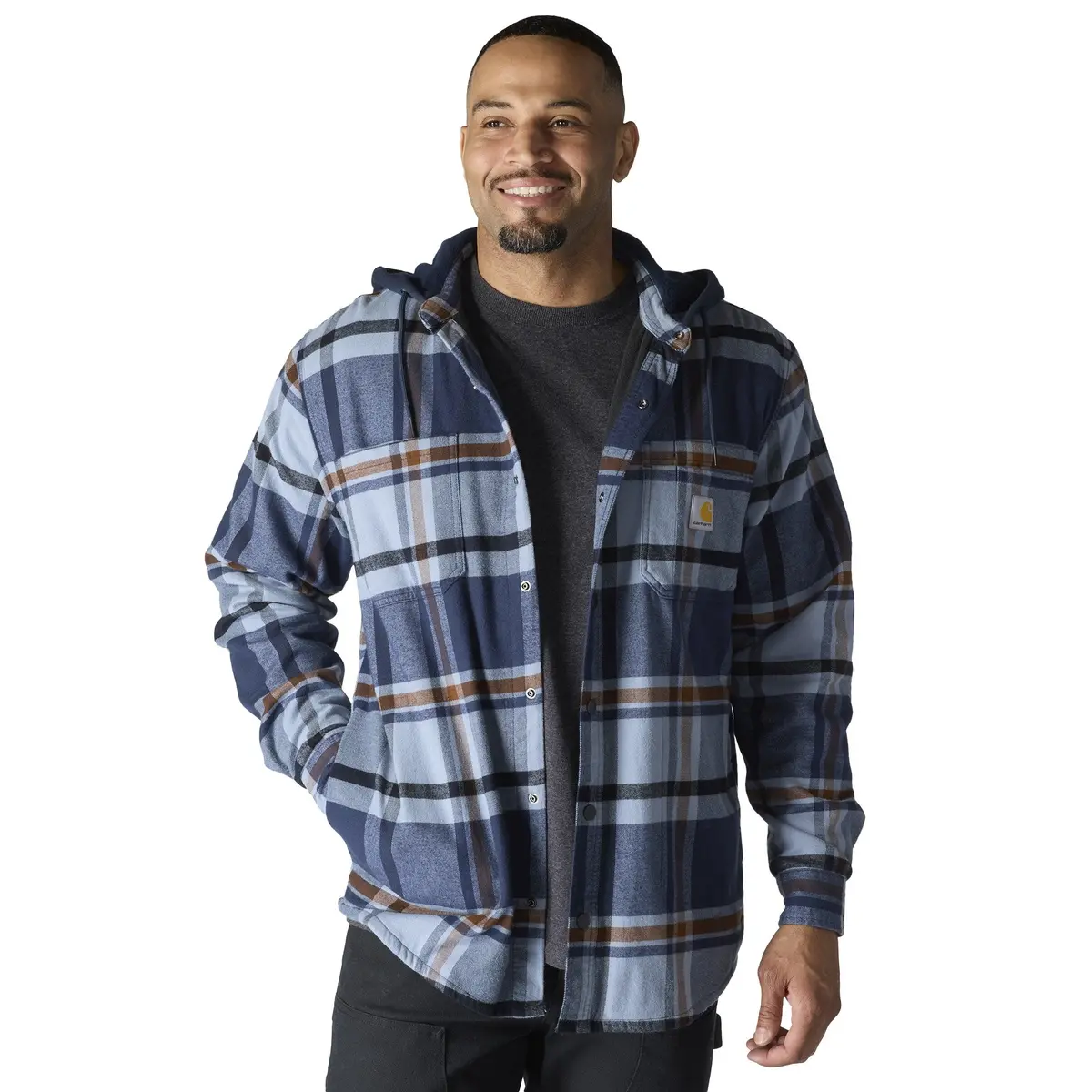 Men's Rugged Flex Relaxed Fit Flannel Lined Hooded Shirt Jac 1