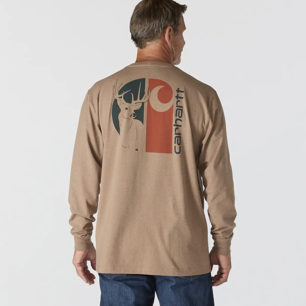 Men's Loose Fit Heavyweight Long Sleeve Deer Graphic Shirt 1