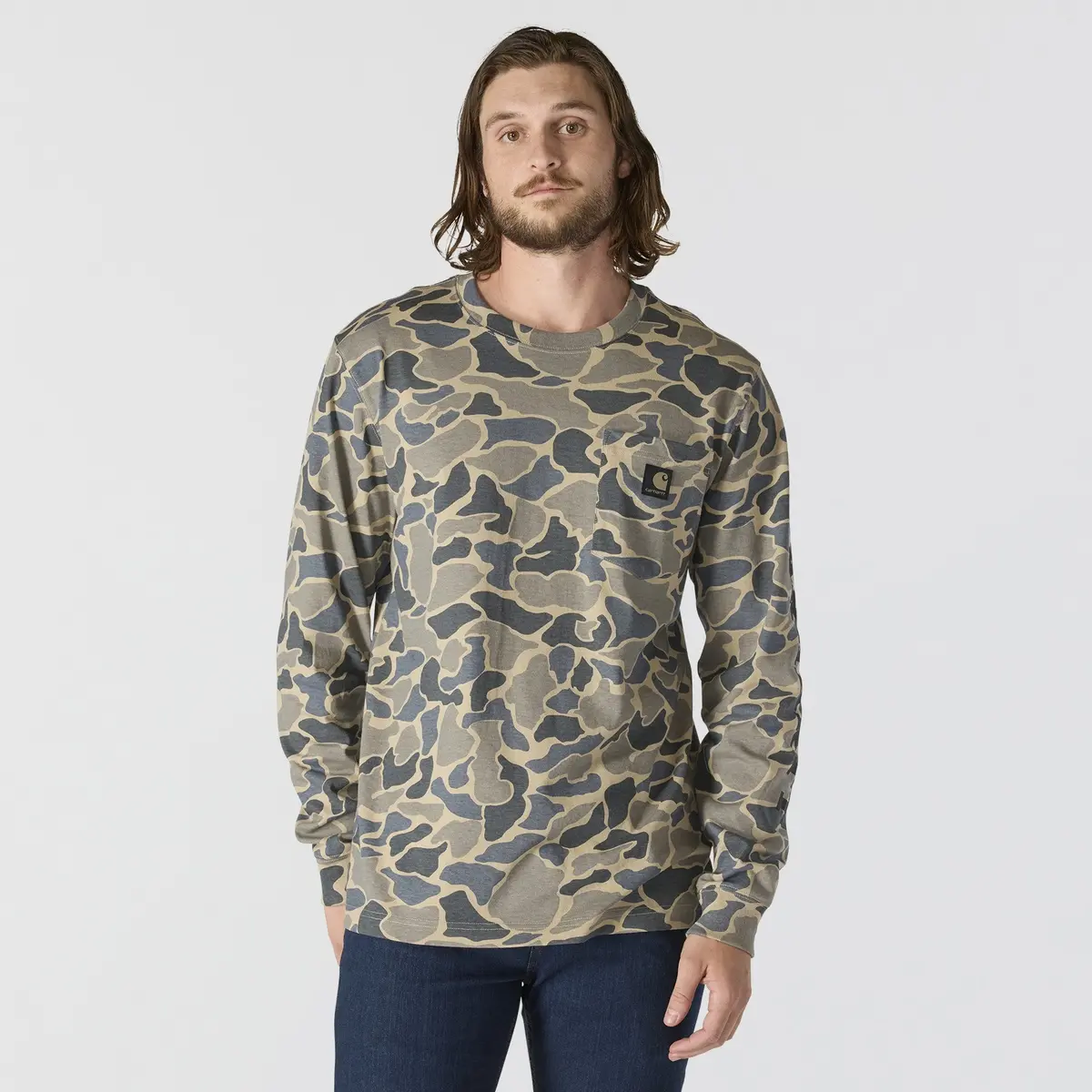 Men's Relaxed Fit Heavyweight Long Sleeve Camo Logo Graphic Shirt 1