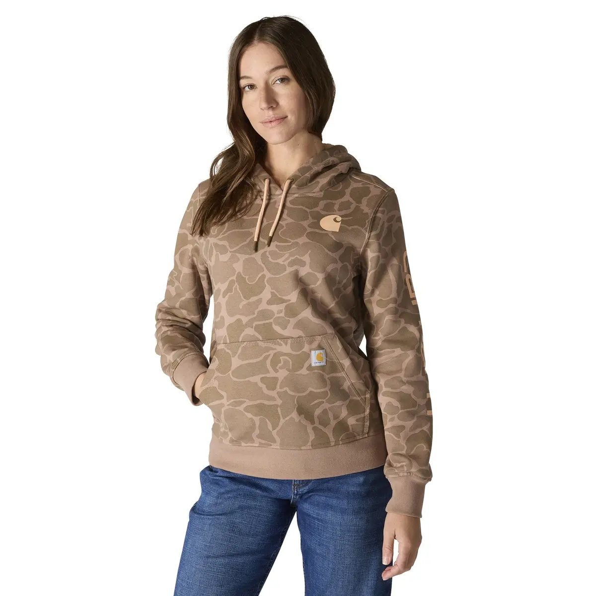 Women's Relaxed Fit Midweight Logo Sleeve Graphic Printed Hooded Sweatshirt 1