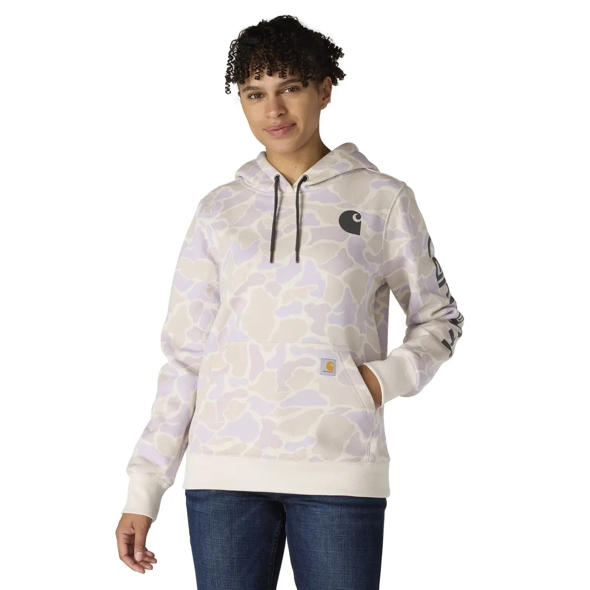 Women's Relaxed Fit Midweight Logo Sleeve Graphic Printed Hooded Sweatshirt 1