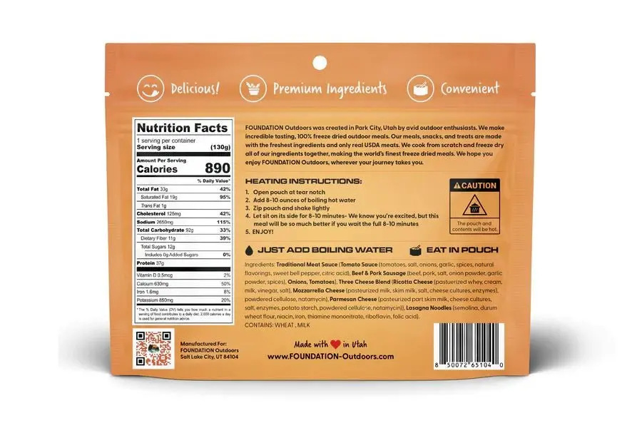Lasagna Freeze Dried Meal 2