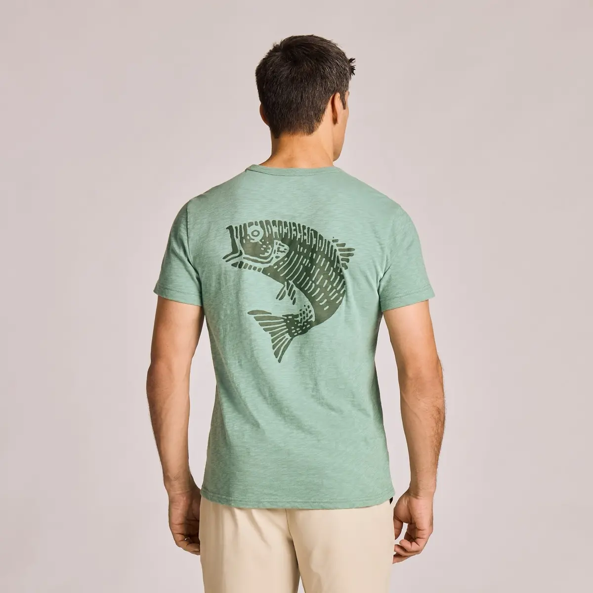 Men's Woodcut Fish Short Sleeve Slub Slim Fit Tee 2