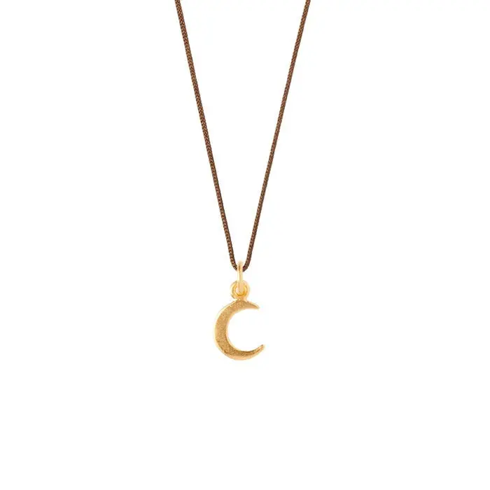 Tiny Charm Crescent Moon - Black Necklace With Gold Charm 1