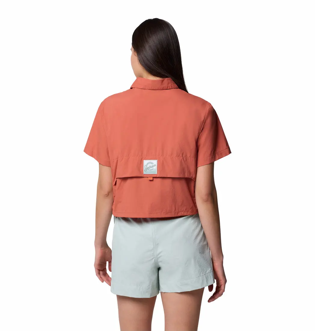 Women's Cove Beach Woven Cropped Short Sleeve Shirt 2