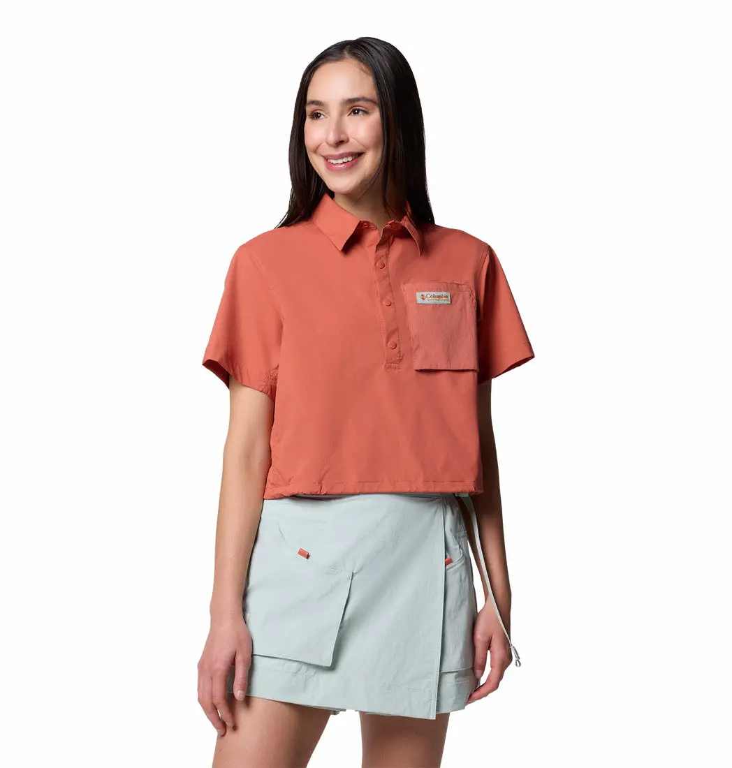 Women's Cove Beach Woven Cropped Short Sleeve Shirt 1
