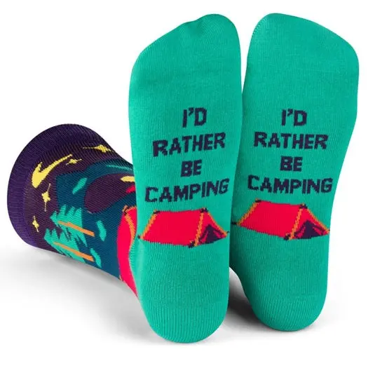 I'd Rather Be Camping Socks (Purple/Teal) 1
