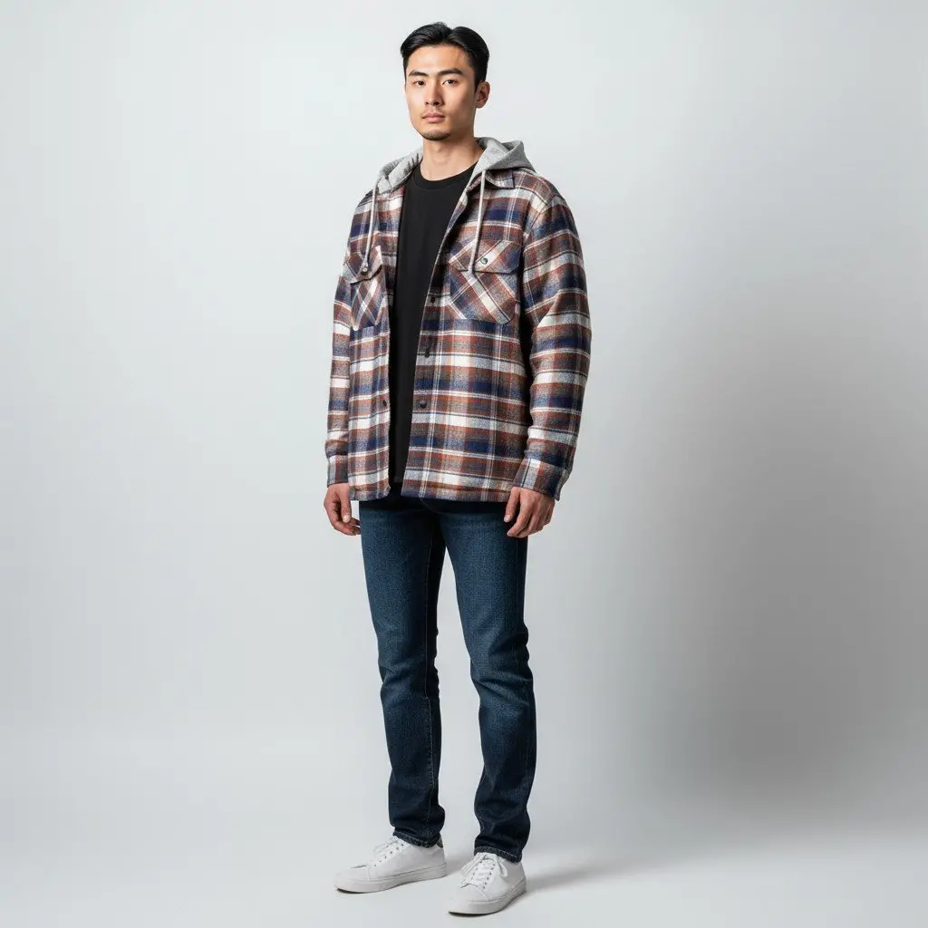 Men's Chuck Button Front Quilt Lined Hood 1