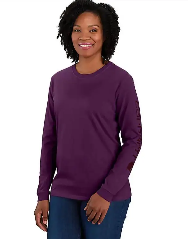 Women's Loose Fit Heavyweight Long-Sleeve Logo Sleeve Graphic T-Shirt 1