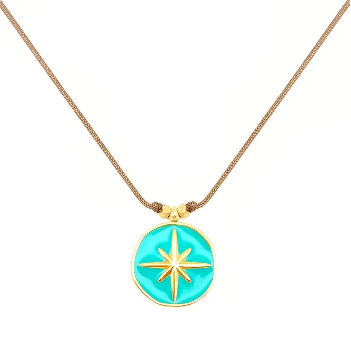 Enamel Charm Necklace - Aqua Compass 16" 1