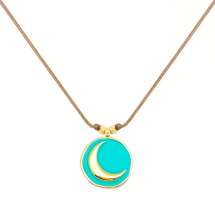 Enamel Charm Necklace - Aqua Crescent Moon 16" 1