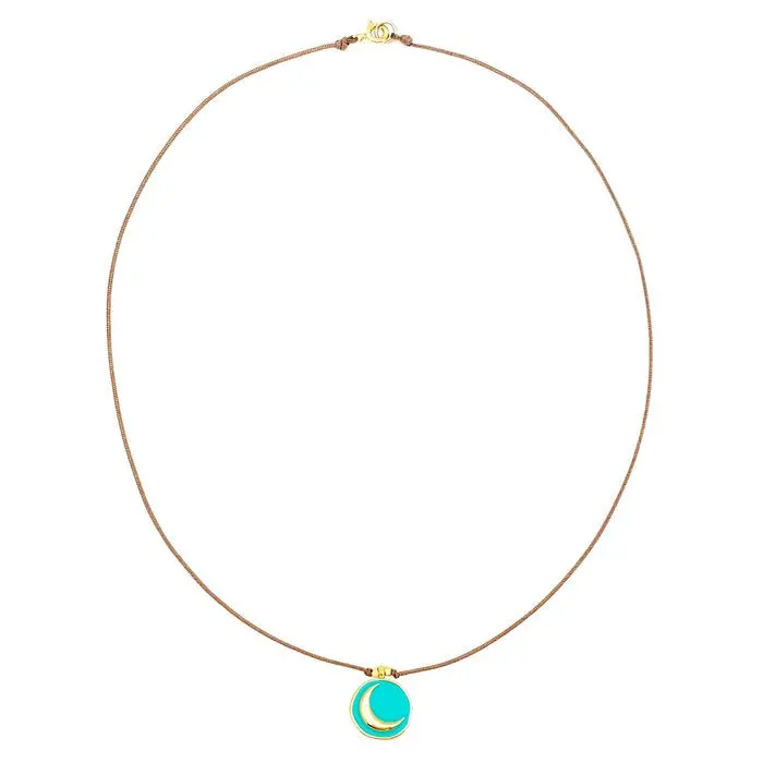 Enamel Charm Necklace - Aqua Crescent Moon 16" 2