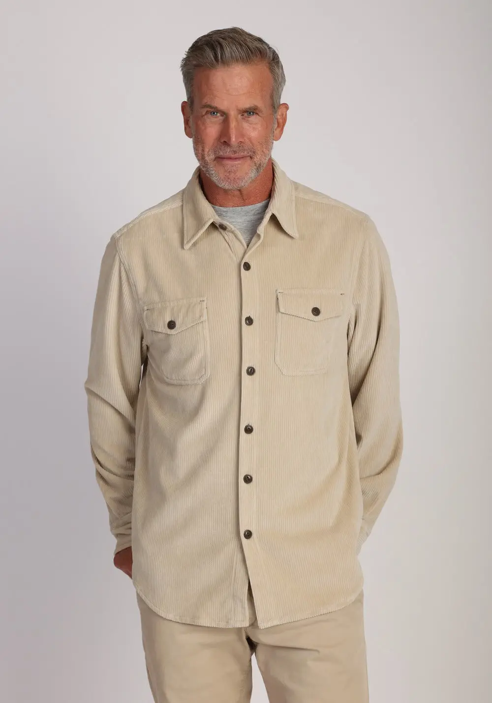 Men's Best Stretch Cord Long Sleeve Pocket Shirt 1