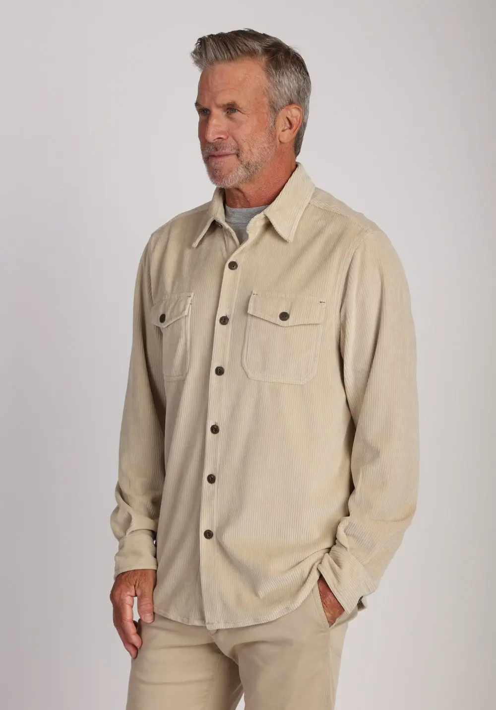 Men's Best Stretch Cord Long Sleeve Pocket Shirt 2