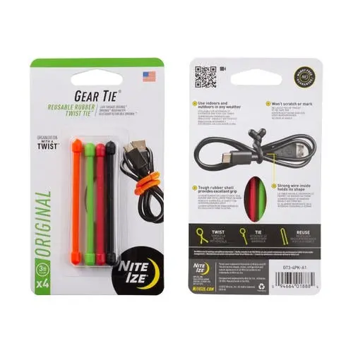 Gear Tie Original Reusable Rubber 3In Twist Tie - 4Pk 1