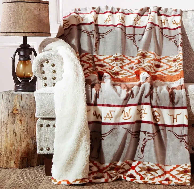 Longhorn Plush Sherpa Throw Blanket - 54"X 68" 2