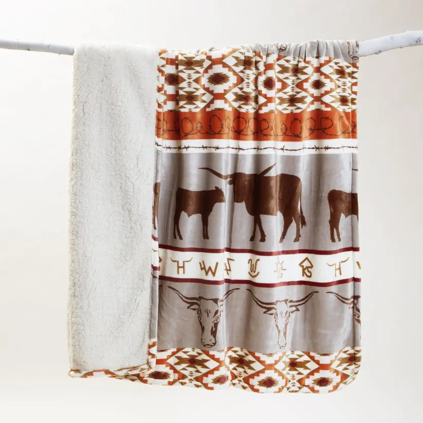 Longhorn Plush Sherpa Throw Blanket - 54"X 68" 1