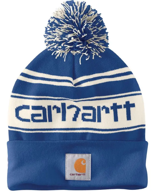 Men's Knit Pom Pom Cuffed Logo Beanie 1